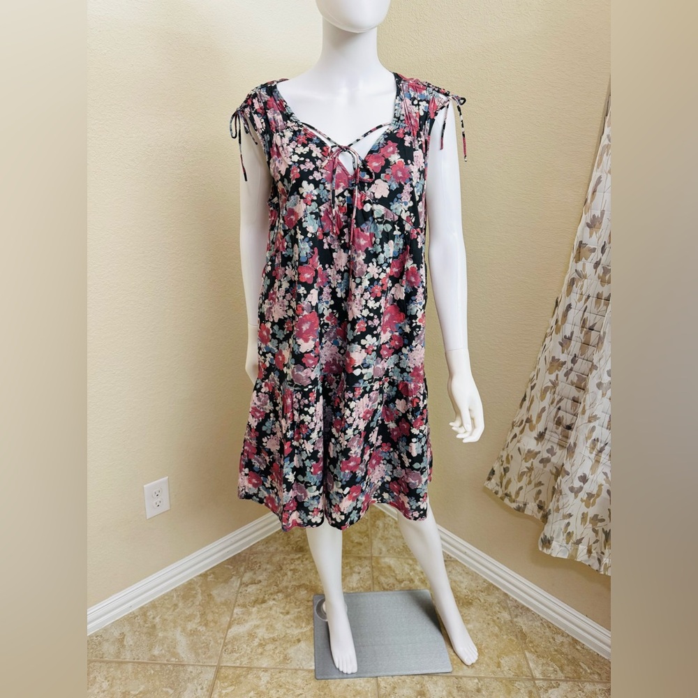 Lucky Brand Sleeveless Dress Blue Black Ruffled